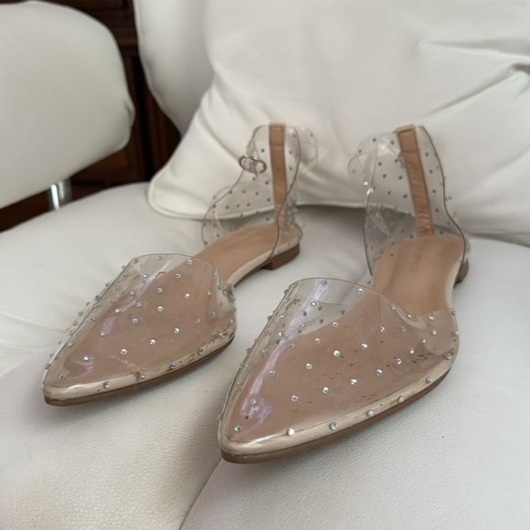 Rampage Women's Clear Crystal Embellished D' Orsay Ankle Strap Flats Size 11 - Picture 3 of 3
